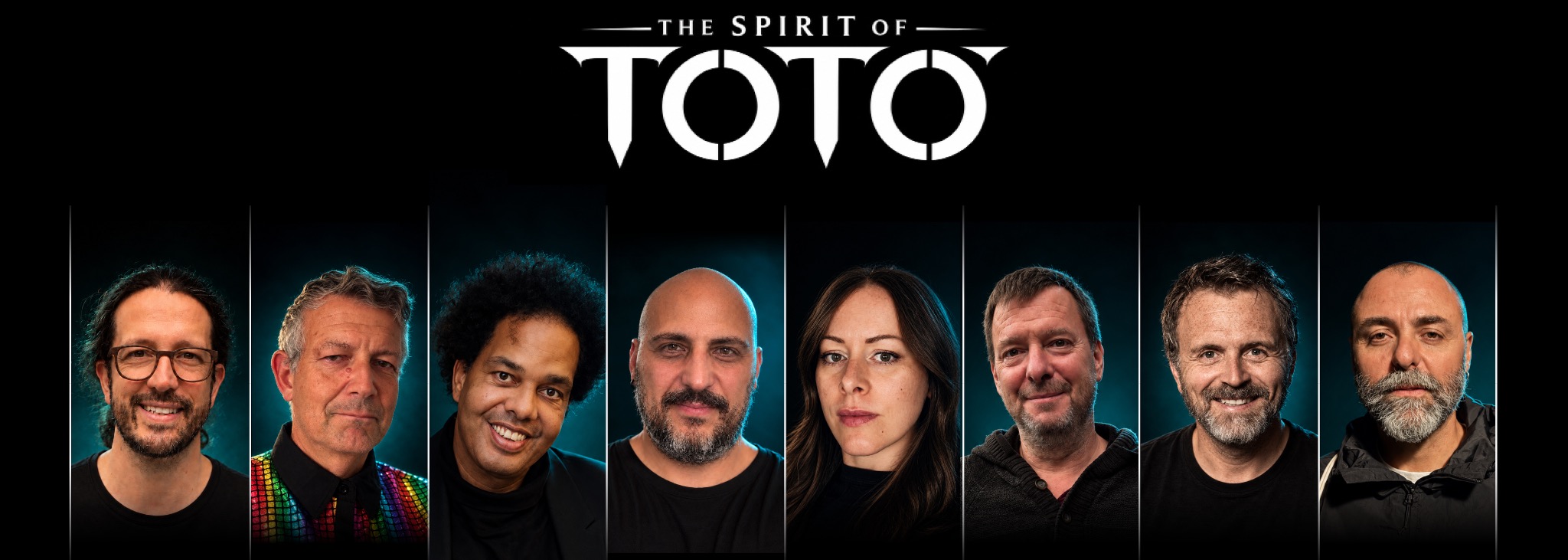 The Spirit of TOTO, eight band members beneath the group's logo